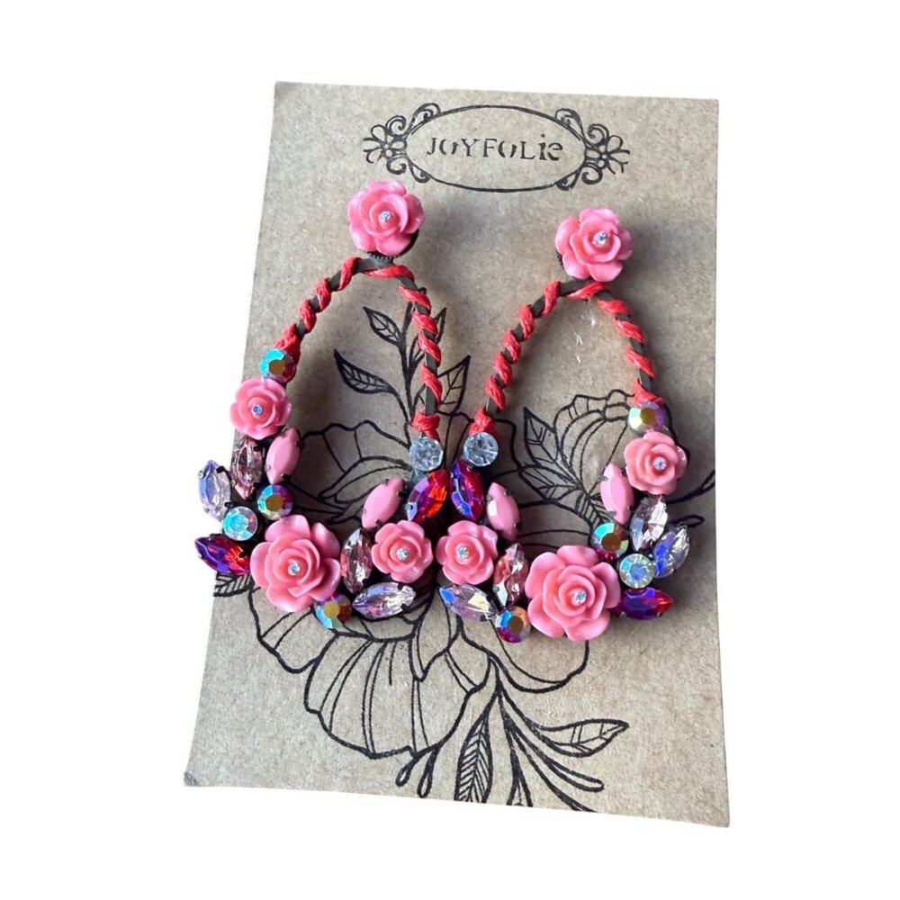Joyfolie Earrings Isla Pink Flower Dangle Statement Boho 3 inches NEW